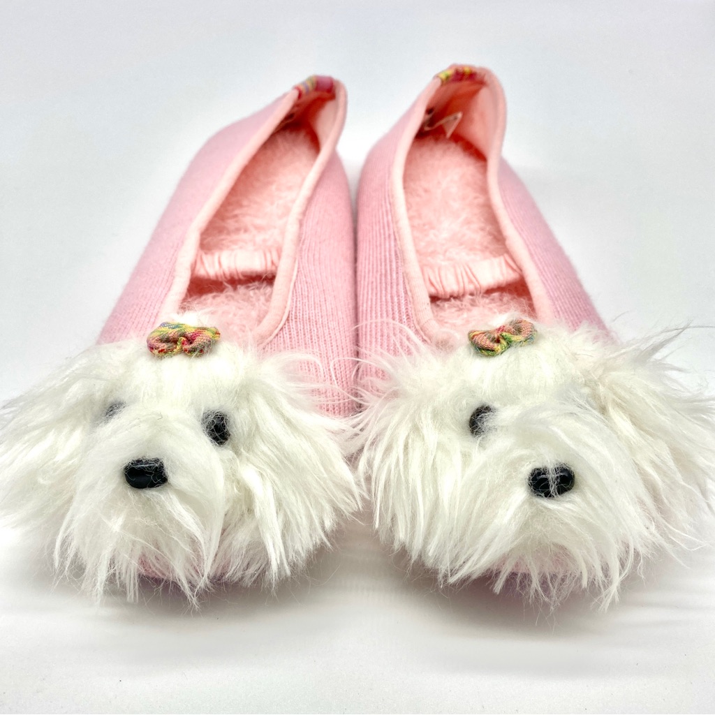 New White Fur Dog Maltese Pink Elastic Indoor House Slippers Women Xl Size 10